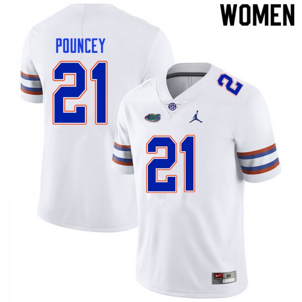 Women #21 Ethan Pouncey Florida Gators College Football Jersey White